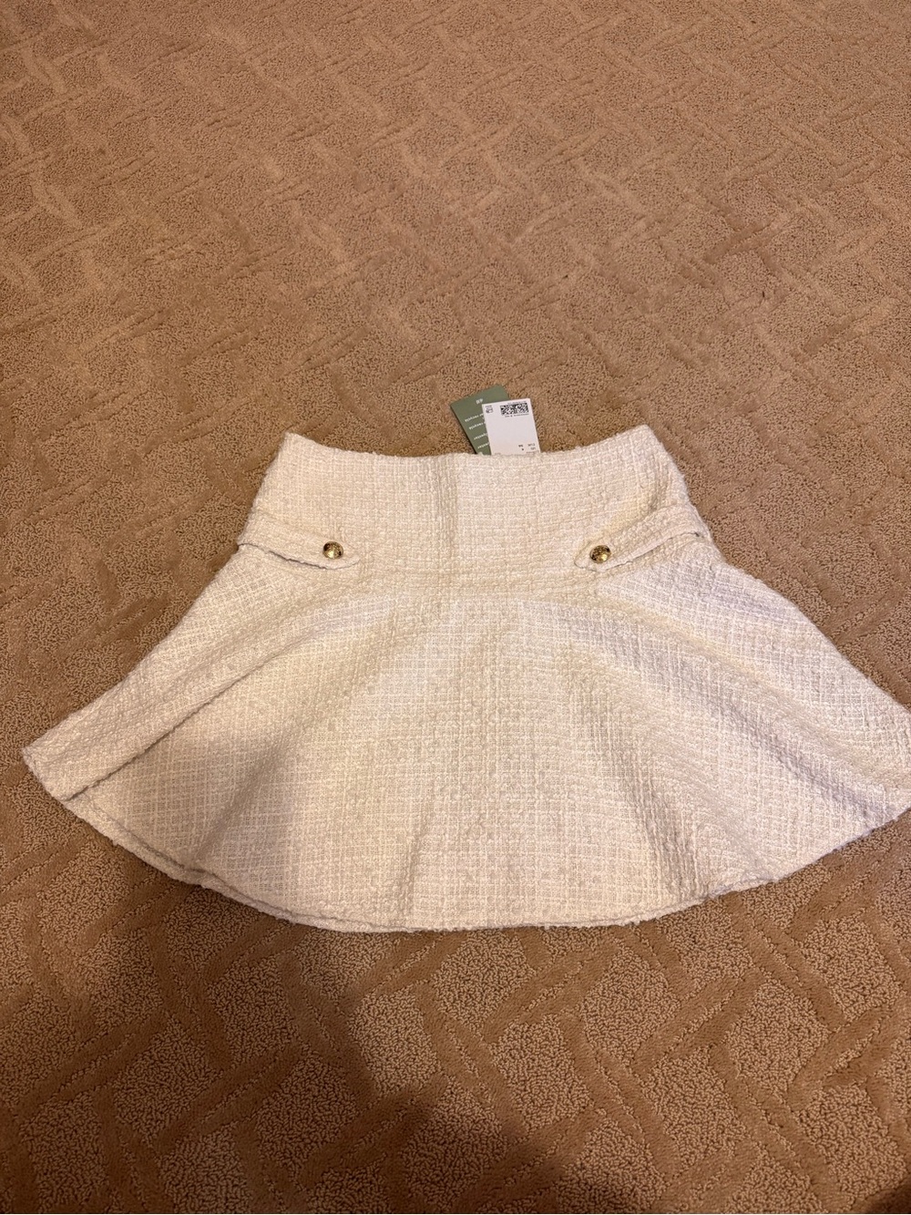 H&M Cream Tweed Skater Skirt with Gold Buttons